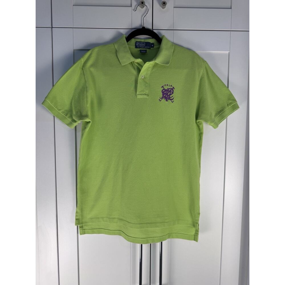 Polo Ralph Lauren Shirt Mens M Green Purple Cross Mallets Rugby Embroidered